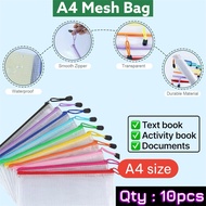 (10pcs)Mesh Bag A4 Zipper Bag File Organiser Waterproof Transparent Bag School Office Folder File Bu