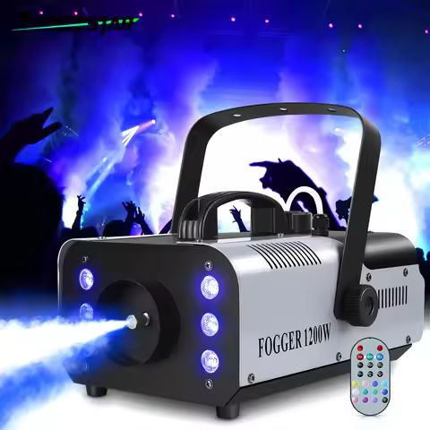 1200W Smoke Machine RGB 6LEDs Lighting Fog Machine Remote Control Stage Smoke Haze Generator for Dis