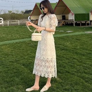 Pretty Lace Womens Korean Style Slim Mid-length Dress Fantastic Lace A-line Dress