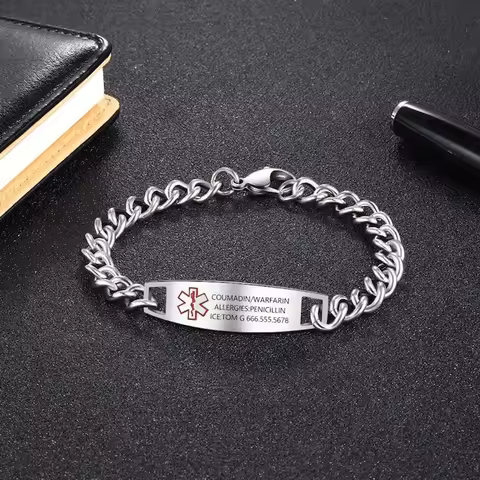 Custom Medical ID Bracelet Medical Alert,Custom Engraved Medical ID Bracelet,Gift for Epilepsy,Aller