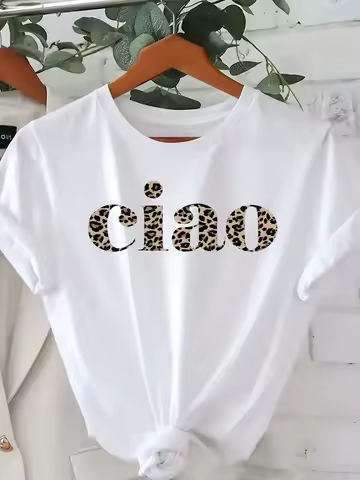 Letter Ciao Leopard Heartbeat Short Sleeve Print Clothing Women's T-Shirt Harajuku Graphic Clothing 