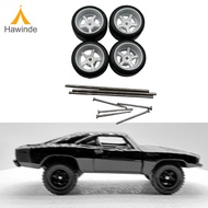 Hawinde 4Pcs RC Car Wheels and Tires Wear Resist Easy Installation Axle RC Alloy Car Accessories for