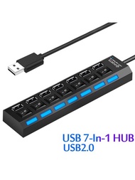 7口usb Hub擴展器usb 2.0開關hub適配器高速多功能7合1 Hub Usb開/關便攜式分配器適用於電腦、筆記本電腦和手機