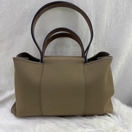 HERMES Canvas Cabag Silver Buckle Handle Shoulder Bag Elephant Gray