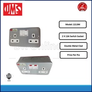 UMS Double Switch socket  Metal Clad 2Gang 13A 2213M