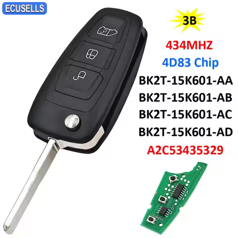 Ecusells Remote Car Key 434MHz 4D83 Chip A2C53435329 For Ford Transit Connect Transit Custom 2012-20