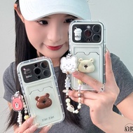 3D Card Holder Bear Coffee Case Samsung S26 Plus Ultra S25 Ultra S25 S21 Fe S23 S22 Ultra Note 20 Ul