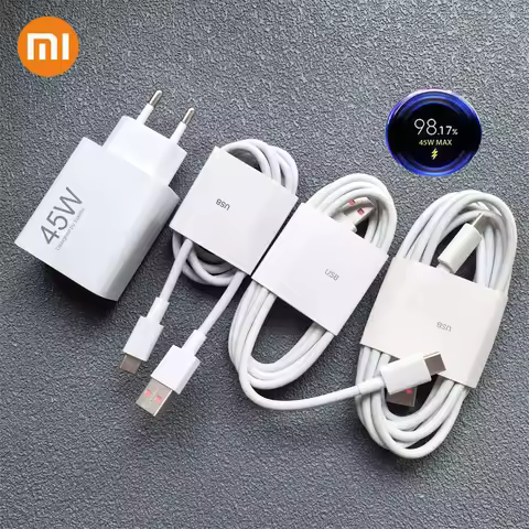 Xiaomi Pad 8 7 Redmi Note 15 14 Pro 45W Turbo Charger EU Fast Charge Adapter 1/1.5/2 M Type C Cable 