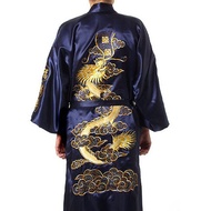 1127Bathrobe Men Satin Silk Robe Embroidery Dragon Kimono Sleepwear China Fashion Style Big Size Man