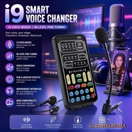 CARAMELOMA Recording Mini Sound Card, 16 Modes USB Rechargeable I9 Voice Changer Set, Portable 8 Voi