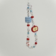 INS Blue Plaid Square Apple Phone Case Rantaian Lanyard Kamera CCD DIY Gelang Manik Loket Beg Guban 