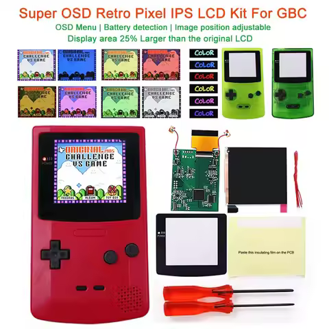 V4 Pro OSD RETRO PIXEL Color Backlight Touch IPS LCD Larger Mod Kit For GameBoy Color GBC W/Pre-cut