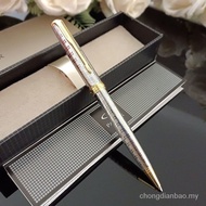 【In stock】PARKER Series Silver-Plated Plaid White Clip Gold Ballpoint Pen Rotating Student 5GKQ