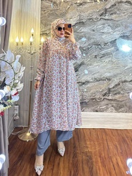 SETELAN CERUTY MIX KRINGKEL LONG TUNIK MOTIF BUNGA KECIL