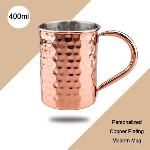 Moscow Mule Mug Copper Plated Hammered 400ml 304 Stainless Steel Cups for Bar and Home Cocktail Glas
