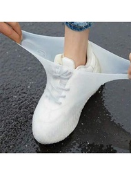 1 件白色乳膠防水鞋套加厚矽膠防滑耐用雨鞋套適合成人男士、女士及兒童戶外活動