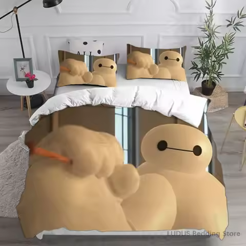 Big Hero 6 Baymax Bedding Set Kawaii Anime Duvet Cover with Pillow Shams Queen Full Twin Size Quilt 