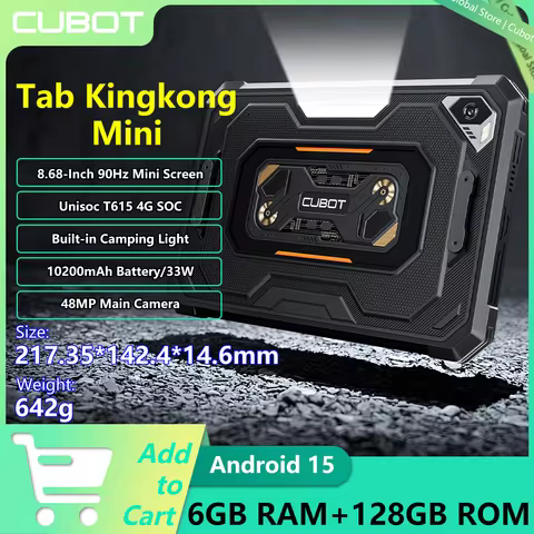 CUBOT Tab Kingkong Mini Rugged Tablet Unisoc T615 4G 8.68-inch 90Hz 6GB+128GB Camping Light 10200mAh