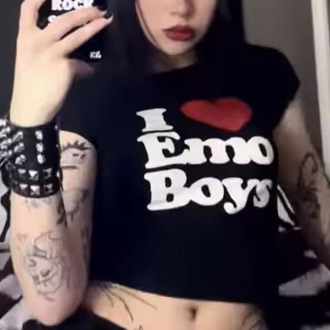 Cute Aesthetic Baby Tee Vintage Women I Love Emo Boy Print Casual Punk Streetwear Grunge T-shirt Y2k