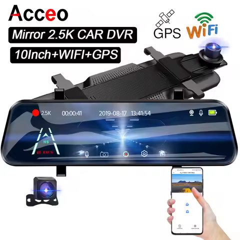 Acceo A37 Car Dvr 10.0 Inch Rear View Mirror 2.5K Dash Cam 1080P Car Camera With Rear View Camera Vi