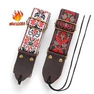 Guitar Ukulele Strap Embroidered Guitar Strap Leather Head Bass Shoulder Strap Electric Guitar Accessories