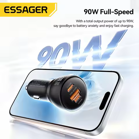 Essager 90W USB Type-C Car Charger PD3.0 PPS QC4.0 45W Fast Charger Car Phone Charger For iPhone 18 