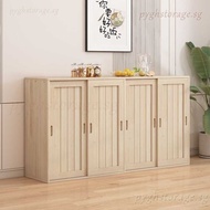 E0 Solid Wood Sliding Door Storage Cabinet, Multi-Layer Floor Cabinet for Balcony Bay Window SLQ