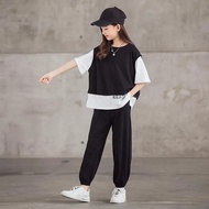 Teenage Summer Girls Clothes Sets Casual Style Kids Short Sleeve T-shirt + Pants 2PCS Tracksuits For