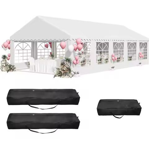 %a 16x32FT Party Tent Heavy Duty PVC Wedding Event Shelters White Upgraded Galvanized Ripple Canopy 