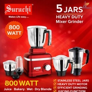 SURUCHI Elantra Heavy Duty 800W Mixer Grinder with 5 Jars Juicer Wet Dry Blender Kitchen Grinding Ma