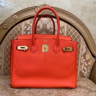 Hermes 9J火焰橙TC皮金釦Birkin 30