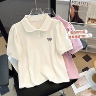 Fast Shipping  蝴蝶結 刺繡 上衣女韓版 ins 潮 polo翻领短袖女夏季2025新款蝴蝶结刺绣设计感T恤短款上衣女ins潮 Women's Polo Lapel Short Slee