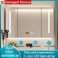 Solid Wood LED Smart Bedroom Mirror Cabinet for Lavatory Toilet Bathroom Storage Mirror Cabinet 3-color LED Backlight + Mirror Light Beauty Cabinet Wall-mounted Storage Beauty Two-in-one Counter Smart Defogging Mirror Smart Cabinet with Time Temperature
