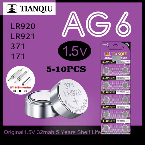 TIANQIU Alkaline Battery AG6 1.55V Button Coin Cell 371 SR920SW LR920 SR927 171 370 L921 LR69 SR920 