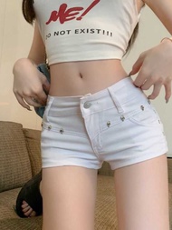 Quần Short Denim Màu Trắng Cạp Thấp Dáng Ôm Cho Nữ Mùa Hè 2024 Quần Short Denim Cạp Thấp Màu Trắng D