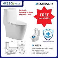 LATEST Magnum M919 Anti-bacterial coating. Rim-Free Tornado Flushing 1Piece Toilet Bowl. Option for 