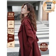 木易易 紅色風衣外套女春秋新款高級感氣質英倫風中長版復古大衣