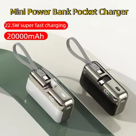 22.5W 20000mAh Power Bank Fast Charging Capsule Portable Charger Built-in Cable Plug External Batter