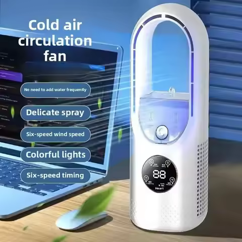 Leafless Fan Portable Air Conditioner LED Display Desktop Fanless Blade Cooler Cooling Fan Tower Air