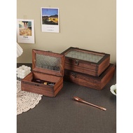 Retro Begonia Flower Glass Storage Box Wooden Desktop Storage Box Jewelry Box Organizing Box Wooden 