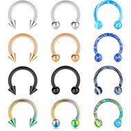 Cincin Septum Keluli Pembedahan 16G, Anting Horseshoe Hidung, Cincin Tindik Kening, Tragus, Bibir, B