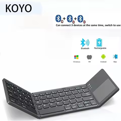 B033 Mini Foldable Bluetooth Keyboard with Touchpad Wireless Rechargeable Ultra Slim Pocket Folding 
