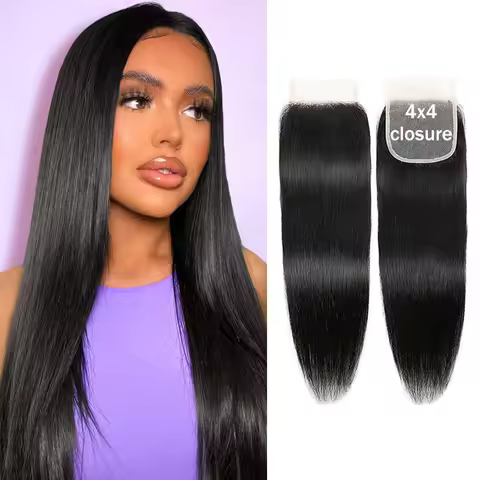 Straight 4x4 Lace Closure Transparent Swiss Lace Brazilian Remy 100% Human Hair Extensions Pre Pluck