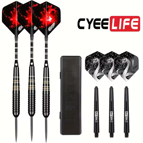 Cyeelife 26g Tungsten Steel Tip Darts Set of 3 with Case, Professional Hard Tip Darts Kit for Sisal 