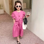 MERAH Korean Style red Girls' set Short Sleeve T-shirt Casual Pants Children's High Waist Fashion se