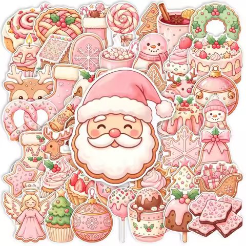 50pcs Girly Heart Pink Cartoon Dessert Snowman Christmas Tree Guka Luggage Mobile Phone Sticker