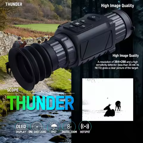 Hikmicro Thermal Imaging Scope 384x288@17μm 35 mm 1x-8x Zoom Thunder Series Monocular Thermal Clip o