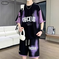 M-8XL Japanese Trendy Plus Size Sets Men Short Sleeve T Shirt + Shorts