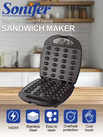 Sandwich Maker Sonifer SF-6196 1400W Non Stick Plate Cool Touch Handle Toast Machine for Home Breakf