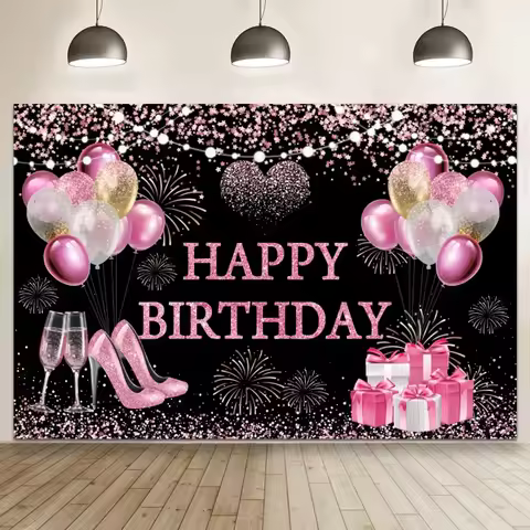 Happy Birthday Banner Backdrop Shiny Diamonds 18th Birthday Decoration Canvas 30th Party Photography